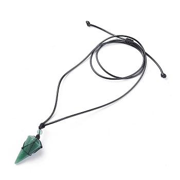 Natural Green Aventurine Pendants Necklaces, with Waxed Cord and Nylon Cord, Cone, 31.18 inch~33 inch(79.2~84cm), 1.5~2mm