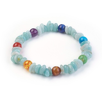 Chakra Jewelry Stretch Bracelets, with Natural Flower Amazonite and Natural & Synthetic Mixed Gemstone Beads, 55mm