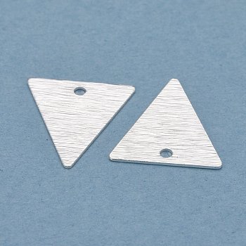 Brass Charms, Triangle, 925 Sterling Silver Plated, 13x12x0.5mm, Hole: 1.2mm