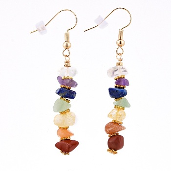 Brass Hoop Earring, with Natural Gemstone Beads Pendants, Colorful, 56mm, Pin: 0.6mm