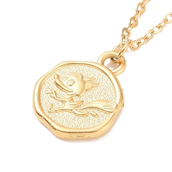 Ion Plating(IP) 304 Stainless Steel Fox and Rabbit Coin Pendant Necklace for Women, Golden, 17.68 inch(44.9cm)