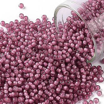 TOHO Round Seed Beads, Japanese Seed Beads, (959F) Pink Lined Crystal Transparent Matte, 11/0, 2.2mm, Hole: 0.8mm, about 3000pcs/10g