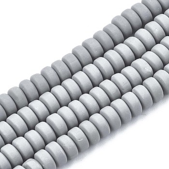 Handmade Polymer Clay Beads Strands, for DIY Jewelry Crafts Supplies, Flat Round, Gray, 6~7x3mm, Hole: 1.5mm, about 113~116pcs/strand, 15.55 inch~16.14 inch(39.5~41cm)