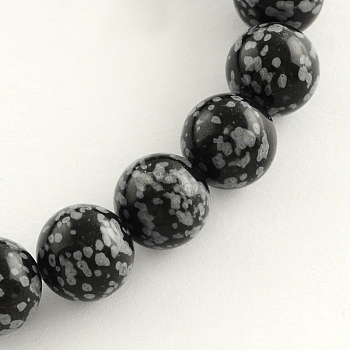 Natural Gemstone Snowflake Obsidian Round Bead Strands, 10mm, Hole: 1mm, about 38pcs/strand, 14.9 inch