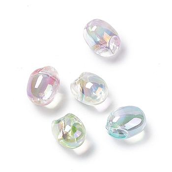 UV Plating Rainbow Iridescent Acrylic Beads, Oval, Mixed Color, 18x13.5mm, Hole: 3.2mm