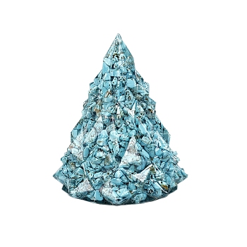 Resin Christmas Tree Display Decoration, with Synthetic Turquoise Chips inside Statues for Home Office Decorations, 80x80x105mm