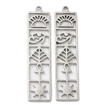 304 Stainless Steel Pendants, Rectangle Charm, Stainless Steel Color, 33.5x8x1.5mm, Hole: 1.4mm