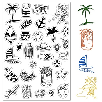 Custom PVC Plastic Clear Stamps, for DIY Scrapbooking, Photo Album Decorative, Cards Making, Stamp Sheets, Film Frame, Beach Theme Pattern, 160x110x3mm
