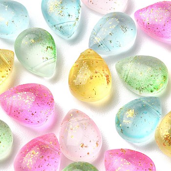 20Pcs 5 Colors Transparent Spray Painted Glass Beads, Top Drilled Beads, with Glitter Powder, Frosted, Teardrop, Mixed Color, 12.5x9.5x7mm, Hole: 1mm, 4Pcs/color