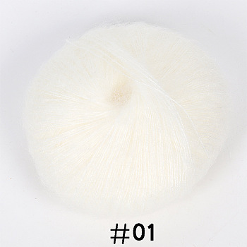 25g Angora Mohair Wool Knitting Yarn, for Shawl Scarf Doll Crochet Supplies, Floral White, 1mm