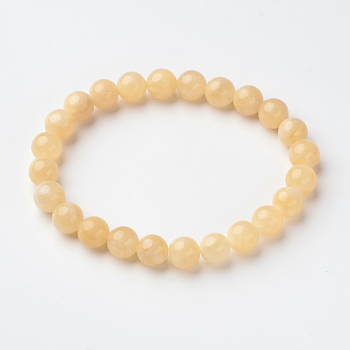 Natural Jade Round Bead Stretch Bracelets, 55mm