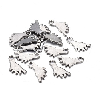 201 Stainless Steel Charms, Laser Cut, Footprint, Stainless Steel Color, 13x8x0.8mm, Hole: 2mm