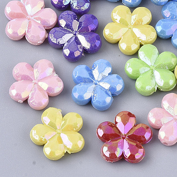 Opaque Acrylic Beads, AB Color Plated, Faceted, Flower, Mixed Color, 14x14.5x4mm, Hole: 1.2mm, about 1136pcs/500g