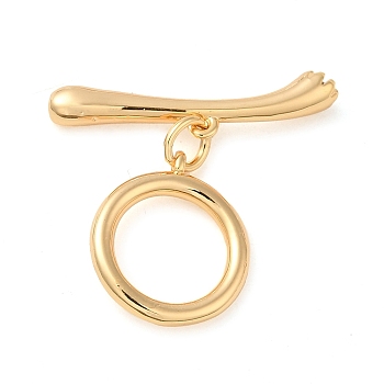 Brass Pave Clear Cubic Zirconia Toggle Clasps, Ring, Real 18K Gold Plated, Ring: 13.5mm wide, 15.5mm long, 2mm thick, Hole: 1mm; Bar: 6mm wide, 24.5mm long, 3.5mm thick, Hole: 1mm
