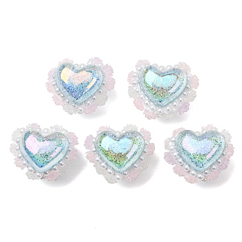 Rwsin & ABS Imitation Pearl & Polymer Clay Beads, Heart & Rose Flower, Light Green, 22.5~24x27~29x23~24mm, Hole: 2~3mm