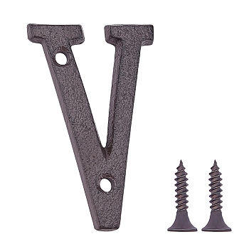 Iron Home Address Number, with 2pcs Screw, Letter.V, 75x45x5mm, Hole: 5.2mm