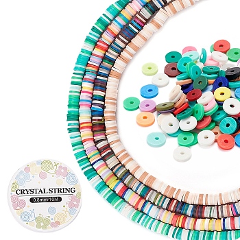 DIY Jewelry Making Kit, Including Handmade Polymer Clay Beads Strands, Elastic Crystal Thread, Mixed Color, 360~400pcs/strand, 17.5~17.9 inch, 4 Strands