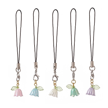 5Pcs Lily of the Valley Resin Mobile Straps, Alloy Lobster Claw Clasps and Nylon Cord Mobile Accessories Decoration, Mixed Color, 9.5cm