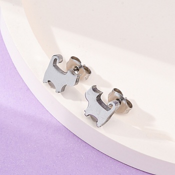 Tarnish Resistant 304 Stainless Steel Stud Earrings, Hypoallergenic Earrings, with Ear Nuts/Earring Back, Cat, Stainless Steel Color, 8x8mm, Pin: 0.8mm