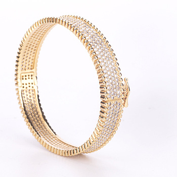 Brass Micro Pave Clear Cubic Zirconia Bangles for Women, Ring, Golden, Inner Diameter: 2-3/8 inch(6cm)