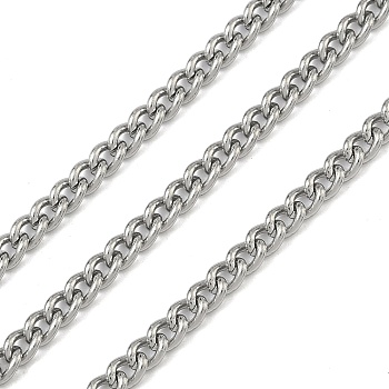 304 Stainless Steel Curb Chains, Unwelded, with Spool, Stainless Steel Color, 4.5x3x0.8~1mm