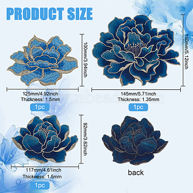3Pcs 3 Styles Peony Pattern Polyester Fabrics Computerized Embroidery Cloth Sew on Patches(PATC-BC0001-04)-2