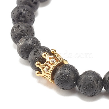 Bracelet extensible perlé rond en pierre de lave naturelle avec couronne de zircone cubique transparente(BJEW-JB07797-02)-4