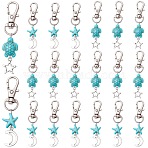 20Pcs Starfish Turtle Synthetic Turquoise Pendant Decorations, with Alloy Star Moon Charm and Swivel Lobster Claw Clasps, Dark Turquoise, 62~65mm(HJEW-CP0001-43A)