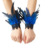 Polyester Oversleeves, Layer Lace Wristband, Halloween Feather Cuffs for Women, Blue, 243x170mm(AJEW-WH20011-77B)