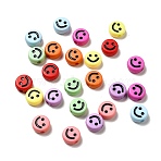 Opaque Acrylic Beads, Flat Round with Smiling Face Pattern, Mixed Color, 10x5mm, Hole: 2mm, about 1450pcs/500g(MACR-E012-01-M03)