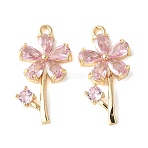 Brass Micro Pave Cubic Zirconia Pendants, Flower, Pearl Pink, Real 18K Gold Plated, 21x11x3mm, Hole: 1.2mm(X1-KK-A253-16G)