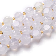 Natural White Chalcedony Beads Strand, White Agate, with Seed Beads, Six Sided Celestial Dice, 9.5~10x9.5~10x9.5~10mm, Hole: 0.5mm, about 17pcs/strand, 7.87''(20cm)(G-M367-39B)