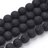 Synthetic Lava Rock Beads Strands, Dyed, Round, Black, 10mm, Hole: 1mm, about 39pcs/strand, 14.96 inch(38cm)(X-G-S277-10mm-01)