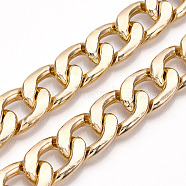 Aluminum Curb Chains, Diamond Cut Cuban Link Chains, Unwelded, Light Gold, 20x13.5x3.5mm(CHA-N003-25KCG)