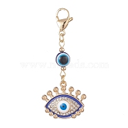Evil Eye Alloy Enamel with Rhinestone Pendant Decoration, Resin Beads and 304 Stainless Steel Lobster Claw Clasps, Eye, 57mm(HJEW-JM01040-04)