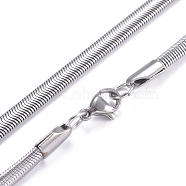 304 Stainless Steel Flat Snake Chains Necklaces, with Lobster Claw Clasp, Stainless Steel Color, 23.6 inch(60cm), 4mm(NJEW-G340-04P-01)