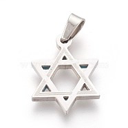 304 Stainless Steel Pendants, for Jewish, Star of David, Stainless Steel Color, 22x16.5x2mm, Hole: 4x5mm(STAS-F185-10P)