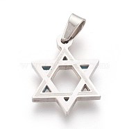 Tarnish Resistant 304 Stainless Steel Pendants, for Jewish, Star of David, Stainless Steel Color, 22x16.5x2mm, Hole: 4x5mm(STAS-F185-10P)