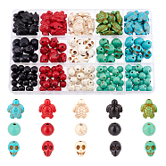 190pcs 15 Style Synthetic Turquoise Beads Strands, Dyed, Skull & Tortoise & Round, Mixed Color, 8~18x8~14x6~11mm, Hole: 1mm, 200pc/box(TURQ-AR0001-21)