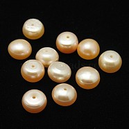 Grade AA Natural Cultured Freshwater Pearl Beads, Half Drilled Hole, Half Round, Pink, 7.5~8x5.5~6.5mm, Hole: 1mm(PEAR-D001-7.5-8-1AA-A)