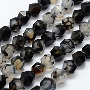 Natural Agate Beads Strands, Faceted, Round, Dyed, Black, 8x7mm, Hole: 1.5mm, about 49pcs/strand, 14.9 inch(38cm)(G-K184-04C)