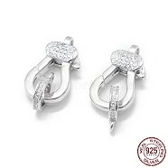 Rhodium Plated 925 Sterling Silver Lobster Claw Clasps, with Cubic Zirconia, with 925 Stamp, Clear, Platinum, 24.5mm, Clasp: 18x10x5mm, Hole: 1.9mm and 1.5mm(STER-L055-067P)