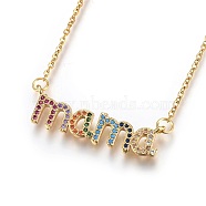 304 Stainless Steel Pendant Necklaces, Mother's Day Jewelry, with Cubic Zirconia, Word Mama, Colorful, Golden, 18.8 inch(48cm), Pendant: 32x9x2mm(NJEW-O108-03G)