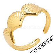 Stainless Steel Fan-shaped Shell Open Cuff Ring for Women, Minimalist Adjustable Ring, Golden(UW7911-2)