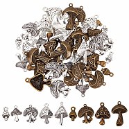 54Pcs 9 Style Tibetan Style Alloy Pendants, Mushroom, Antique Bronze & Antique Silver, 13~30x8~19x3~5mm, Hole: 1.5~2.2mm, 6pcs/style(FIND-SC0003-53)