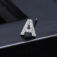 Platinum Brass Micro Pave Cubic Zirconia Stud Earrings, Initial Letter, Letter A, No Size(XI6969-1)