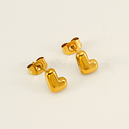 Chunk Letter 304 Stainless Steel Stud Earrings for Women, Real 18K Gold Plated, Letter L, 7.5~8.5x5~10.5mm(EJEW-G386-01L-G)
