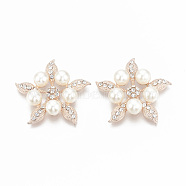 Alloy Rhinestone Flat Back Cabochons, with ABS Plastic Imitation Pearl, Flower, Rose Gold, 36x38x9mm(RB-S048-18RG)