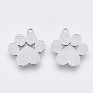 201 Stainless Steel Pendants, Laser Cut Pendants, Dog Paw Prints, Stainless Steel Color, 16.5x15x1mm, Hole: 1.4mm(STAS-T044-122P)