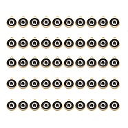 Golden Plated Alloy Charms, with Enamel, Enamelled Sequins, Flat Round, Black, Letter.O, 14x12x2mm, Hole: 1.5mm, 50pcs/Box(ENAM-SZ0001-25B-O)